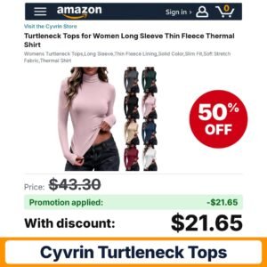 Cyvrin Turtleneck Tops Amazon promo code AACC1122 – 50% off