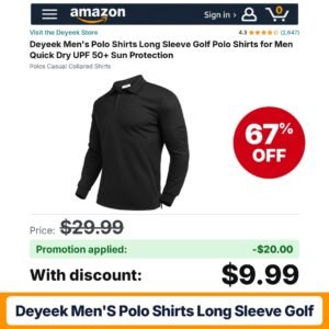Deyeek Men's Polo Shirts Long Sleeve Golf Amazon promo code Q9GHPFE2 – 67% off