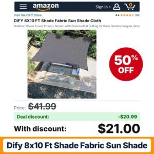 DIFY 8X10 FT Shade Fabric Sun Shade – 50% off