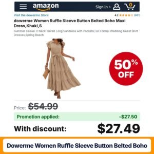 dowerme Women Ruffle Sleeve Button Belted Boho Amazon promo code KNE3ALIL – 50% off