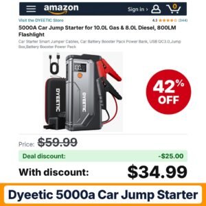 DYEETIC 5000A Car Jump Starter – 42% off