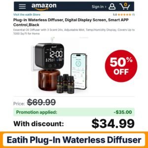 eatih Plug-in Waterless Diffuser Black Amazon promo code 0YLMTM2R – 50% off