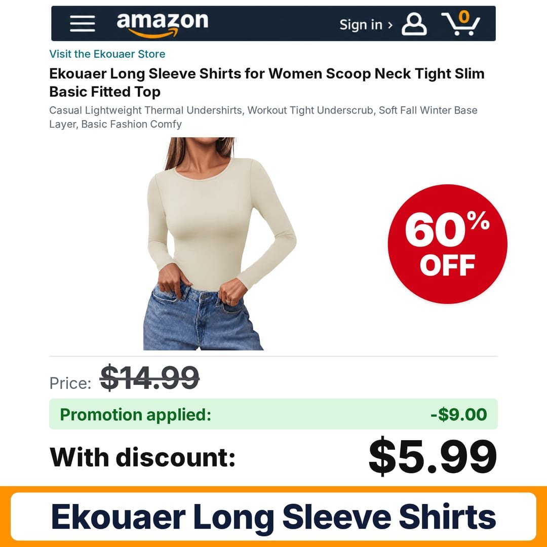 Ekouaer Long Sleeve Shirts Amazon promo code CV7ECTDZ – 60% off