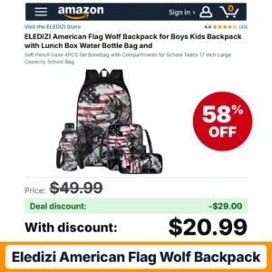 ELEDIZI American Flag Wolf Backpack – 58% off