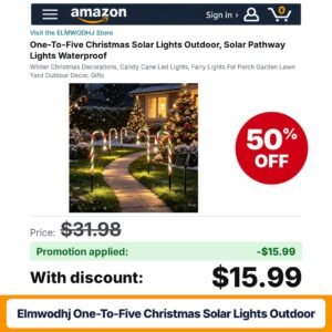 ELMWODHJ One-To-Five Christmas Solar Lights Outdoor Amazon promo code 36WN11DL – 50% off
