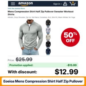 eoeioa Mens Compression Shirt Half Zip Pullover Amazon promo code R310IZJ3 – 50% off