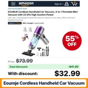 EOUMJE Cordless Handheld Car Vacuum – 55% off