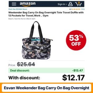 ESVAN Weekender Bag Carry On Bag Overnight – 53% off