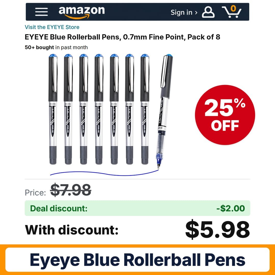 EYEYE Blue Rollerball Pens – 25% off
