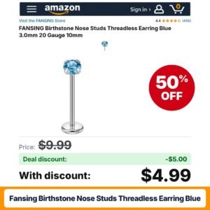 FANSING Birthstone Nose Studs Threadless Earring Blue – 50% off