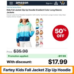 fartey Kids Fall Jacket Zip Up Hoodie Amazon promo code DVPW7799 – 50% off