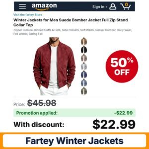 fartey Winter Jackets Amazon promo code DVPW7799 – 50% off