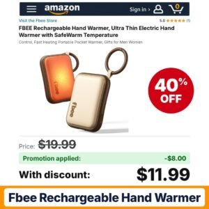 FBEE Rechargeable Hand Warmer Amazon promo code 4YMAU8FA – 40% off