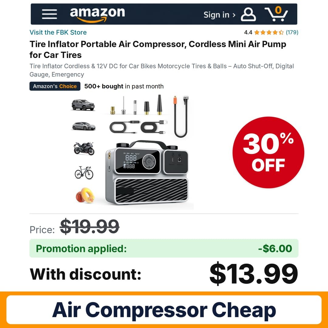 FBK Tire Inflator Portable Air Compressor Amazon promo code OCN5LVPA – 30% off