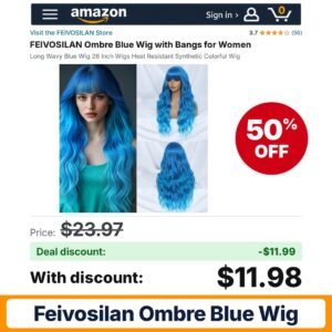 FEIVOSILAN Ombre Blue Wig – 50% off