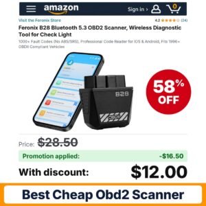 Feronix B28 Bluetooth 5.3 OBD2 Scanner Amazon promo code RLT8D3FK – 58% off