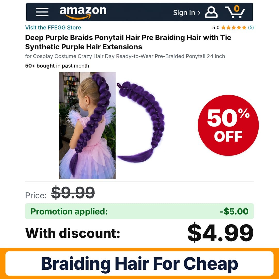 FFEGG Deep Purple Braids Ponytail Hair Pre Amazon promo code SOFQBWS9 – 50% off