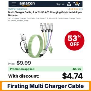 Firsting Multi Charger Cable Green Amazon promo code 55YYY7T5 – 53% off