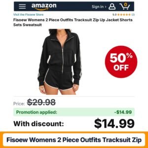 Fisoew Womens 2 Piece Outfits Tracksuit Zip Amazon promo code KPTPMS37 – 50% off