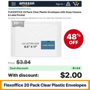 FLEXOFFICE 20 Pack Clear Plastic Envelopes – 48% off