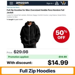 Full Zip Hoodies Amazon promo code BC0OBWEU – 50% off