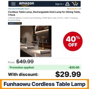 FunHaoWu Cordless Table Lamp Amazon promo code 94BTHXA8 – 40% off
