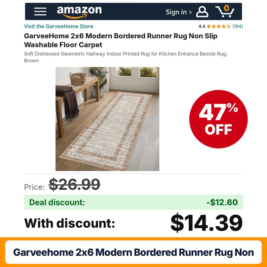 GarveeHome 2x6 Modern Bordered Runner Rug Non – 47% off