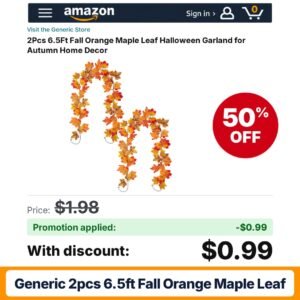 Generic 2Pcs 6.5Ft Fall Orange Maple Leaf Amazon promo code OUGEL8OE – 50% off