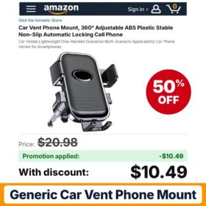 Generic Car Vent Phone Mount Amazon promo code 5H64TSCE – 50% off