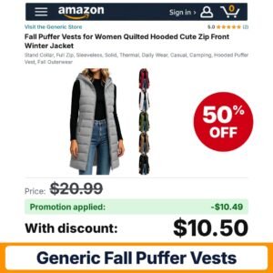 Generic Fall Puffer Vests Amazon promo code 1KGZPHHA – 50% off