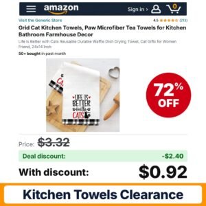 Generic Grid Cat Kitchen Towels – 72% off