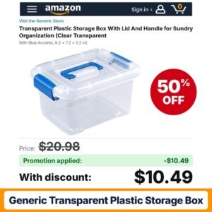 Generic Transparent Plastic Storage Box Amazon promo code T4R44BCW – 50% off