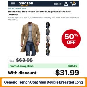 Generic Trench Coat Men Double Breasted Long Amazon promo code VCRYUASD – 50% off