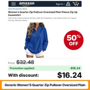 Generic Women's Quarter Zip Pullover Oversized Plain A003-blue Amazon promo code CIFD4B6C – 50% off