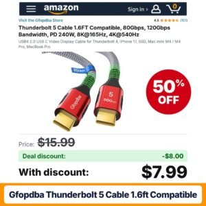 Gfopdba Thunderbolt 5 Cable 1.6FT Compatible – 50% off