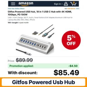 Gitfos Powered USB Hub 10Gbps Amazon promo code BCCGIX2H – 5% off