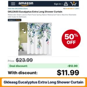 GKLEASG Eucalyptus Extra Long Shower Curtain – 50% off