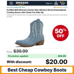 GLOBALWIN Women’s Denim Blue Western Boots Embroidered Amazon promo code IQGX1C20 – 50% off