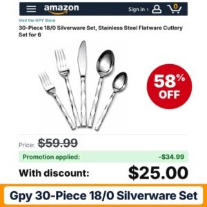 GPY 30-Piece 18/0 Silverware Set Amazon promo code EOCGZDUK – 58% off