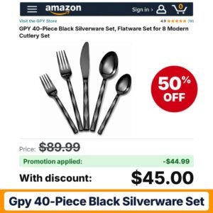 GPY 40-Piece Black Silverware Set Amazon promo code EOCGZDUK – 50% off