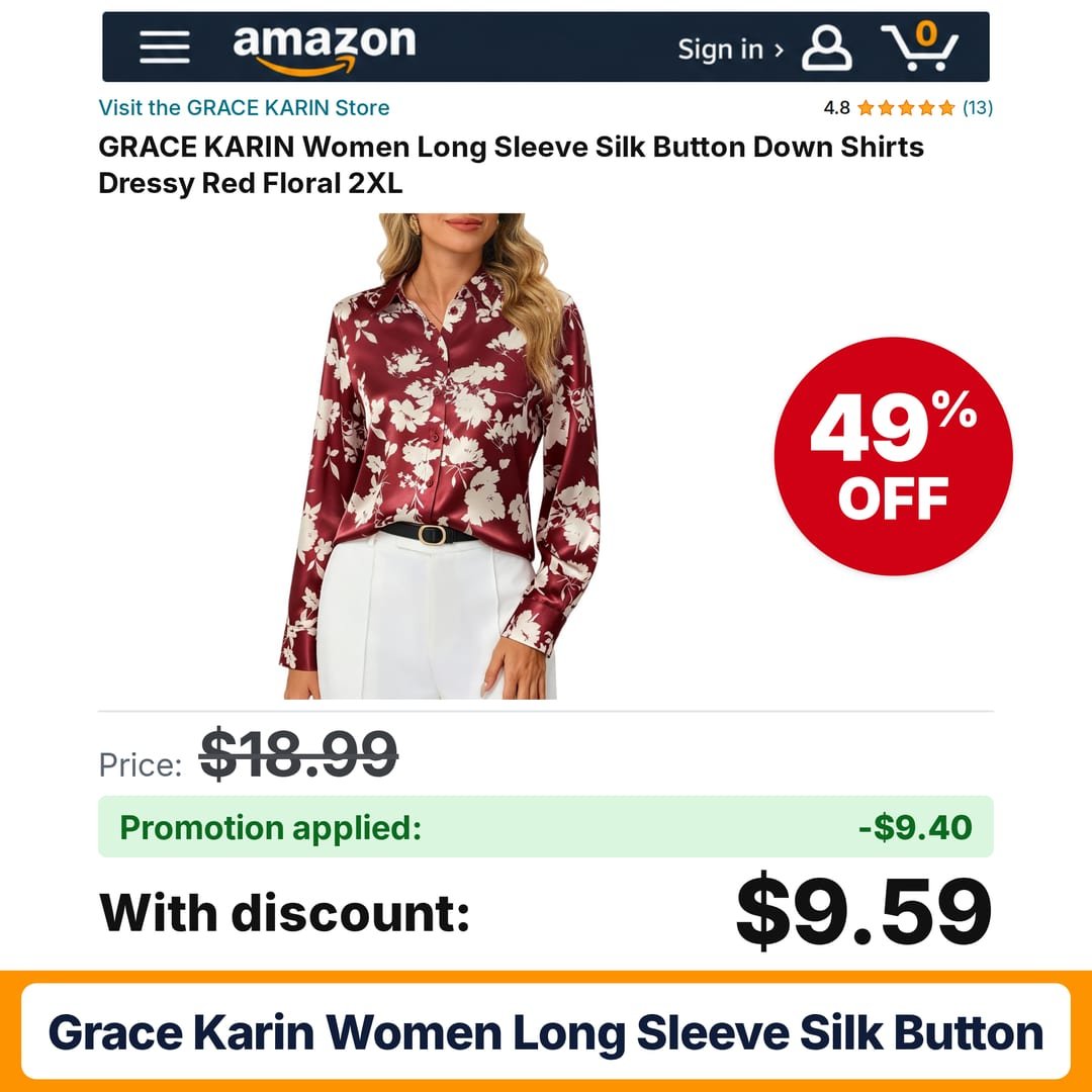 GRACE KARIN Women Long Sleeve Silk Button 2XL Amazon promo code JEPUWLWJ – 49% off