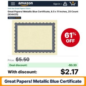 Great Papers! Metallic Blue Certificate – 61% off