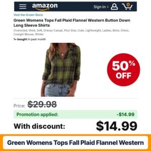 Green Womens Tops Fall Plaid Flannel Western Amazon promo code W7AU366U – 50% off