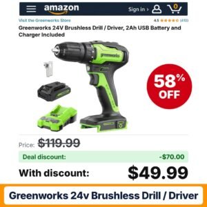 Greenworks 24V Brushless Drill / Driver – 58% off