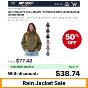 Gumipy Water Reactive Rain Jacket F001- Army Green Amazon promo code T77PDIFF – 50% off