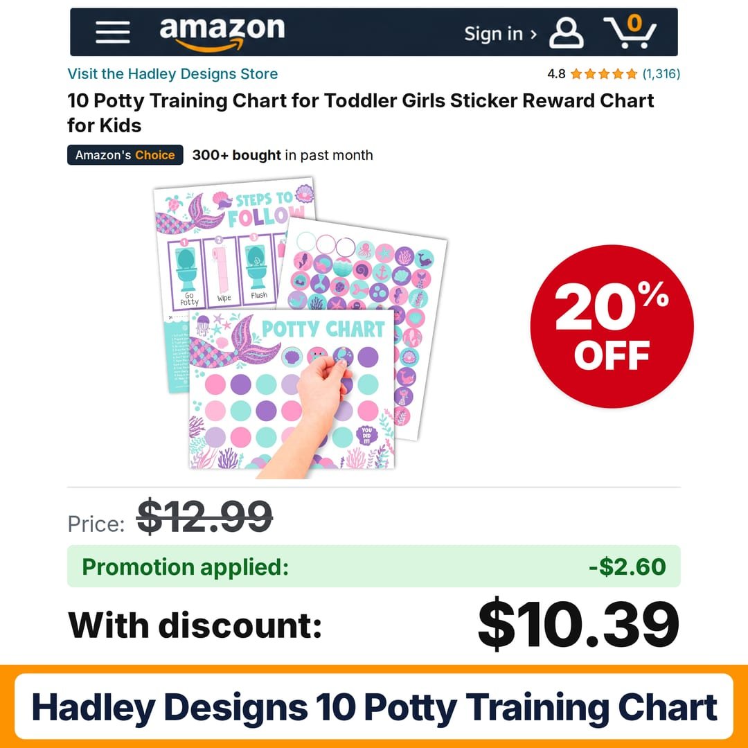 Hadley Designs 10 Potty Training Chart Amazon promo code ATRNFZP4 – 20% off