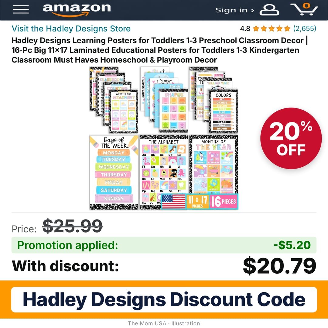 Hadley Designs Learning Posters 16-Pc Composition Notebook Amazon promo code DV8KZ2Z5 – 20% off