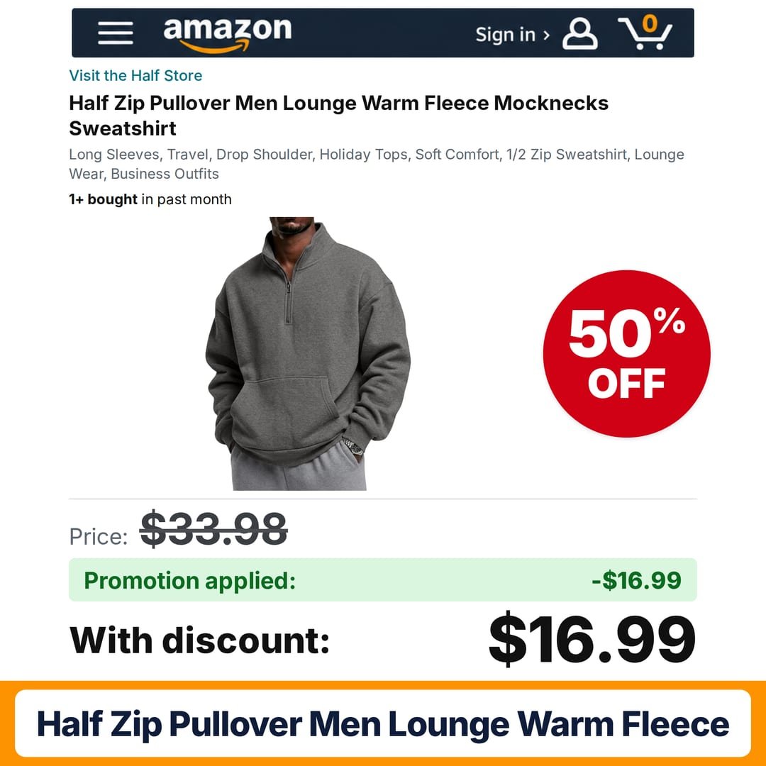 Half Zip Pullover Men Lounge Warm Fleece Amazon promo code C2J7MXF5 – 50% off