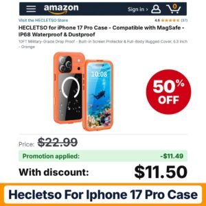 HECLETSO for iPhone 17 Pro Case IP68 Amazon promo code 5RHEMKQ0 – 50% off