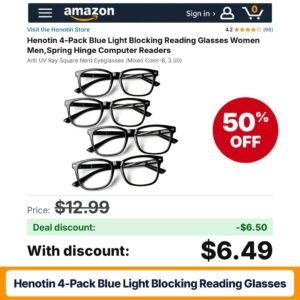 Henotin 4-Pack Blue Light Blocking Reading Glasses – 50% off